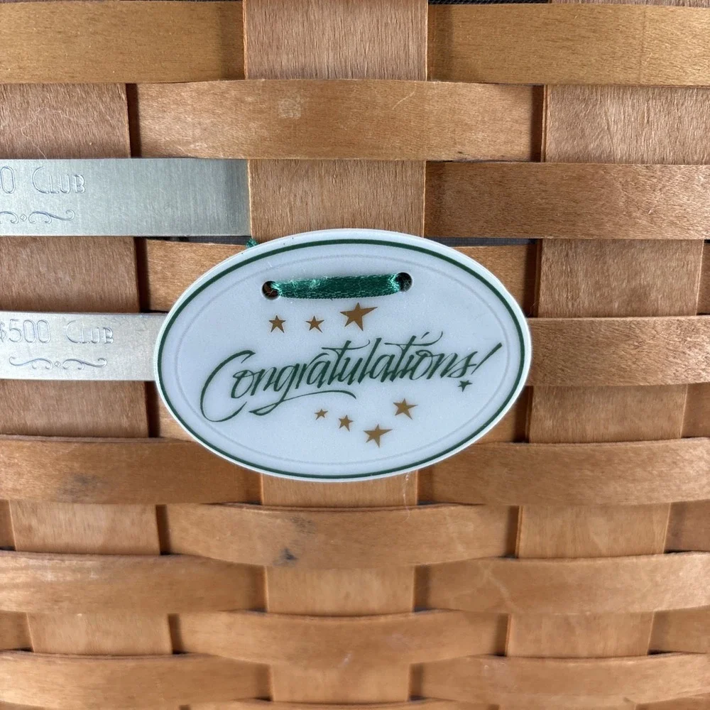 1997 Longaberger Classic Stain Magazine Basket & Liner Tie On 500 Club